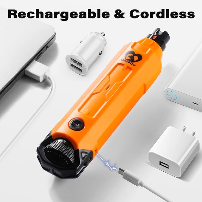 Casfuy 6-Speed Dog Nail Grinder - Newest Enhanced Pet Nail Grinder Super Quiet Rechargeable Electric Dog Nail Trimmer Painless Paws Grooming &amp; Smoothing Tool for Large Medium Small Dogs (Orange)