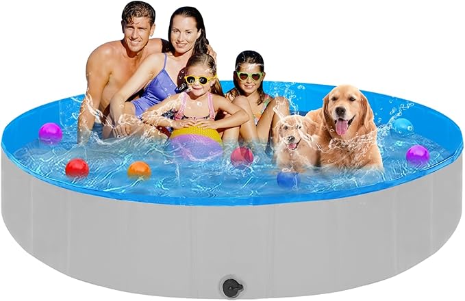 Extra Large Foldable Dog Pools for Large Dogs Heavy Duty,97"x16" Anti-Slip Portable Swimming Pool,Hard Plastic Kiddie Pool for Pets Dogs Cats &amp; Kids