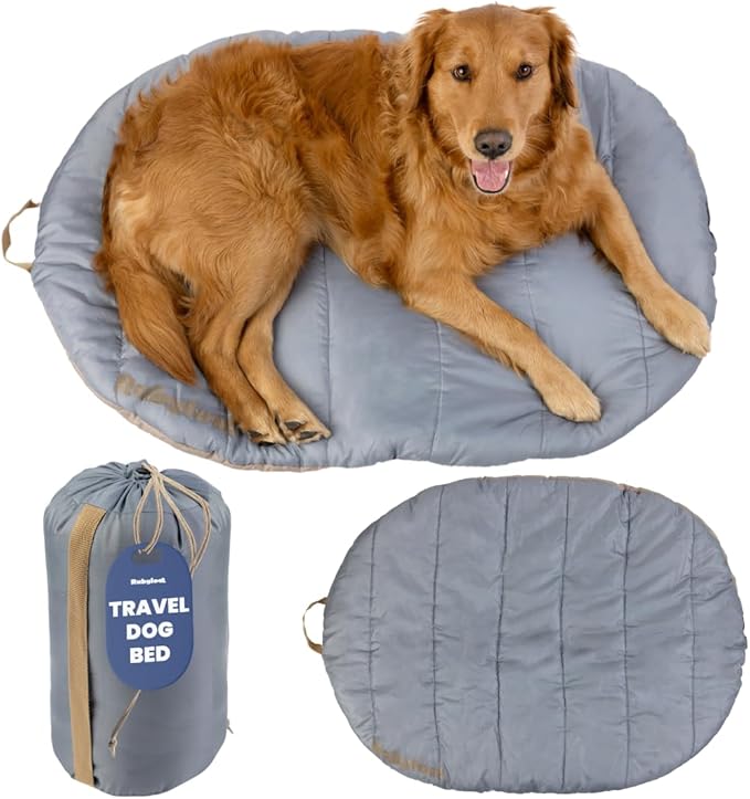 Travel Dog Bed (42" x 30") – Foldable, Packable Camping Dog Bed – Water Resistant, Cozy &amp; Durable Mat with Soft Padding – Compact, Portable &amp; Machine Washable – Large &amp; Small Breeds – Grey
