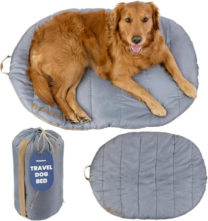 Travel Dog Bed (42" x 30") – Foldable, Packable Camping Dog Bed – Water Resistant, Cozy &amp; Durable Mat with Soft Padding – Compact, Portable &amp; Machine Washable – Large &amp; Small Breeds – Grey