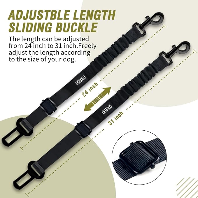 COOYOO Dog Seat Belt,Retractable Dog Car Harness Seat Belt for Car Adjustable Nylon Pet Safety Seat Belts Heavy Duty &amp; Elastic Bungee Buffer