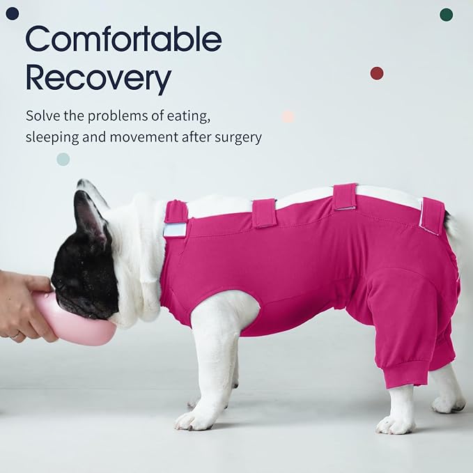 IECOii Pet Surgery Recovery Suit,Breathable Dog Bodysuit E-Collar &amp; Cone Alternative Surgical Suit After Spayed/Neutered Wear,Recovery Suit for Dogs Male Female Sleeve to Prevent Licking,XL-Rosered