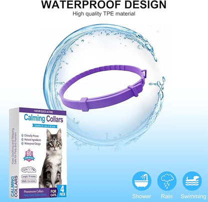 Calming Collar for Cats 4 Pack - Pheromone Collar for Stress and Anxiety Relief, Lasts 60 Days, Adjustable, Water-Resistant &amp; Breakaway Design to Make Cats Relaxed