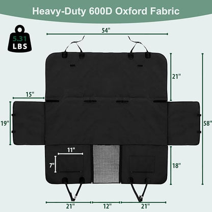 Dog Car Seat Cover for Back Seats 100% Waterproof with Metal Buckle Mesh Window Scratch Proof Heavy Duty Rear Backseat Protector Hammock for Pet, SUV Truck Vehicle Accessories, 54" x 58", Black