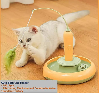 Interactive Cat Toys for Bored Indoor Cats,Automatic Cat Toy 3-in-1 Smart Teaser Wand Featuring Spinning Feather&amp;Rolling Ball Track,Cats Dancer Toy Stimulates Hunting Instincts,Weight Control