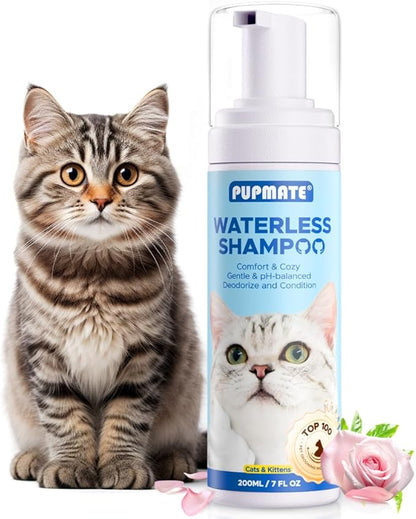 Cat Waterless Shampoo - No Rinse Formula for Quick Clean Between Baths, Hypoallergenic &amp; Detangling, Reduce Itchy Skin Shedding &amp; Odor Control,Vet-Recommended for Kittens/Senior Cats