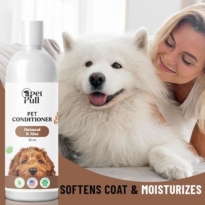 Pet Shampoo and Conditioner for Dogs and Cats - Plant-Based Dog Shampoo Cleanser - Pet Supplies for Pets - Sensitive Skin Dog Wash- Made in The USA (16 oz) (Oatmeal &amp; Aloe, Conditioner)