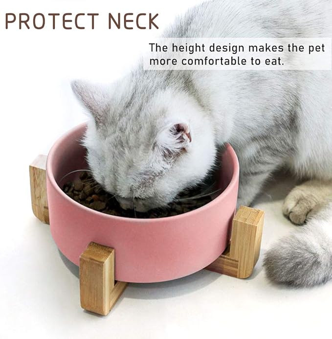 Petygooing Dog Cat Bowl Ceramic Pink Pet Dish with Stand for Food and Water, Modern Cute Matte Glaze Weighted Pet Bowls Set for Cats &amp; Small Size Dogs 13.5 OZ (5.1In / 1.7 Cups) Pink