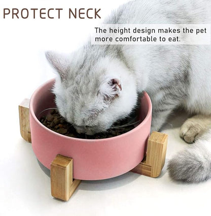 Petygooing Dog Cat Bowl Ceramic Pink Pet Dish with Stand for Food and Water, Modern Cute Matte Glaze Weighted Pet Bowls Set for Cats &amp; Small Size Dogs 13.5 OZ (5.1In / 1.7 Cups) Pink