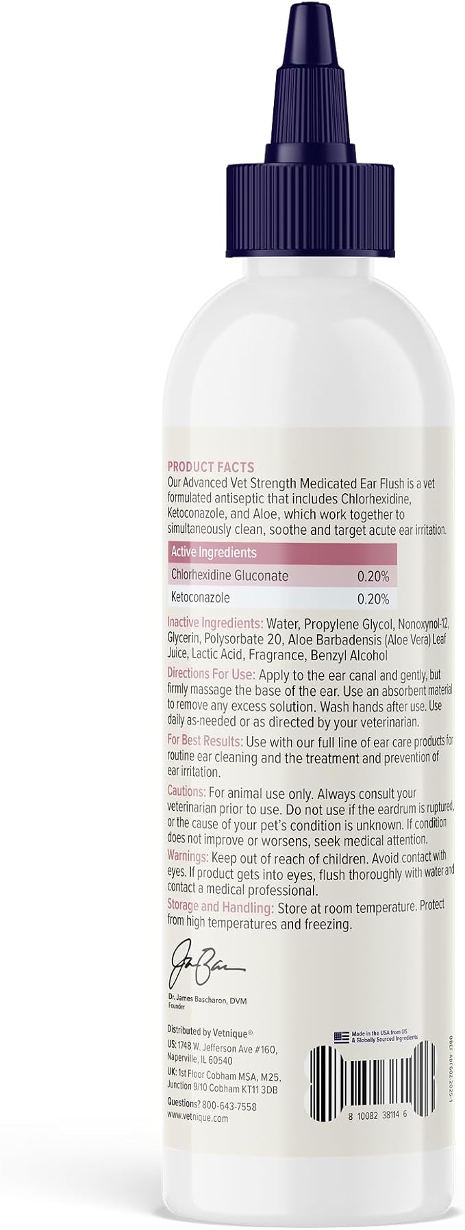 Vetnique Oticbliss Advanced Strength Medicated Dog Ear Infection Treatment, Antiseptic Ear Cleaner for Cat &amp; Dog Ear Cleaning Solution Chlorhexidine &amp; Ketoconazole (6oz Flush)