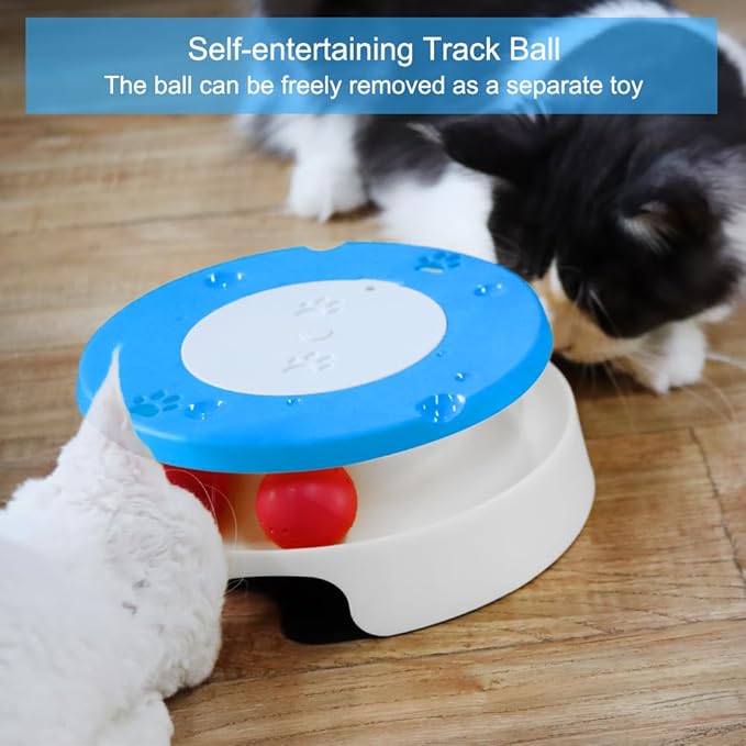 LASOCUHOO 2-in-1 Automatic Cat Toy with Track &amp; Jumping String – Interactive Electric Toy with Rolling Balls &amp; Bell, Battery-Powered (3 AA), Auto Shut-Off for Multi-Cat Play