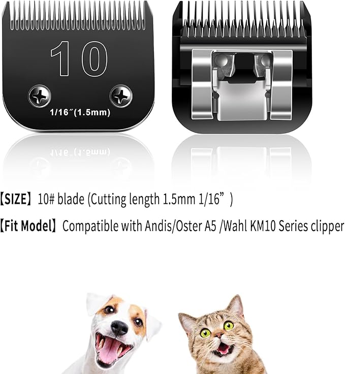 10 Blades Dog Grooming Blades Compatible with Andis/Oster A5/Wahl KM-10 Series Dog Clippers,Detachable Clipper Replacement Blade(4PCS-