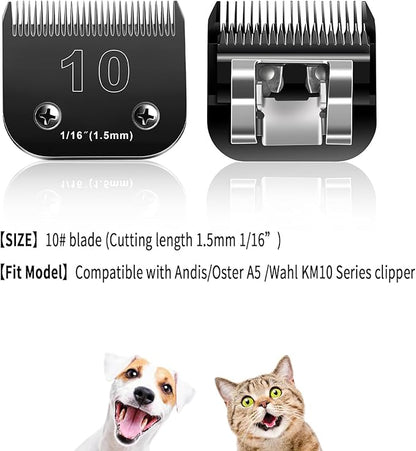 10 Blades Dog Grooming Blades Compatible with Andis/Oster A5/Wahl KM-10 Series Dog Clippers,Detachable Clipper Replacement Blade(4PCS-