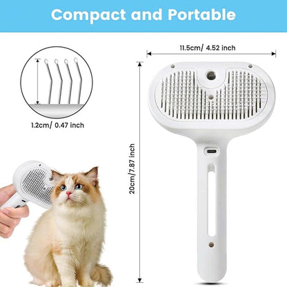 Pet Steam Brush for Dog &amp; Cat – 3-in-1 Spray Hair Removal Comb – Steam Brush for Shedding &amp; Grooming – Water for Long &amp; Short Haired Pets – Spritz Defur Comb (White)
