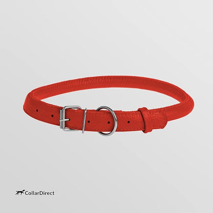 CollarDirect Rolled Leather Dog Collar, Soft Padded Round Puppy Collar, Handmade Genuine Leather Collar Dog Small Large Cat Collars 13 Colors (8-11 Inch, Red Textured)