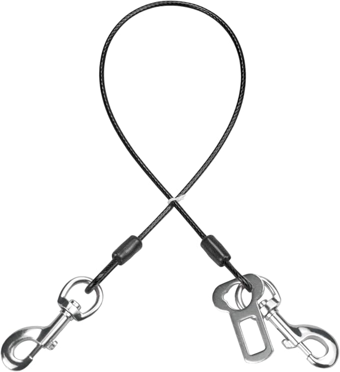 Dog Seat Belt Harness for Car,Dog Seatbelt of Coated Wire Leash Safety Restraint, No Chew Tether Cable Vehicle Dog Accessories, Double Clips &amp; Latch Attachment (Black, 16 Inch/40 Cm)
