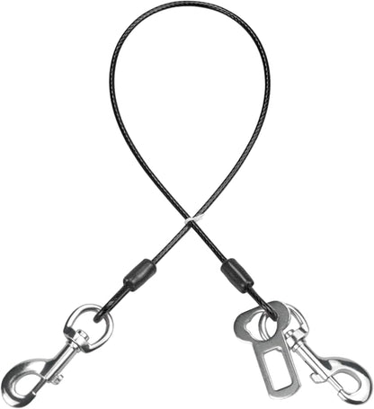 Dog Seat Belt Harness for Car,2pcs Dog Seatbelt of Coated Wire Leash Safety Restraint,No Chew Tether Cable Vehicle Dogs Accessories,Double Clips &amp; Latch (Black, 24 inch/60 CM)