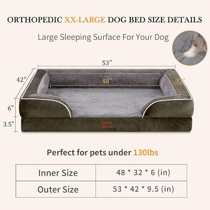Comfort Expression XXL Dog Beds Memory Foam, Orthopedic Dog Beds for Extra Large Dogs, Waterproof Dogs Bed, Washable Pet Sofa Couch with Bolster &amp; Removable Cover(XX-Large,Olive Green)