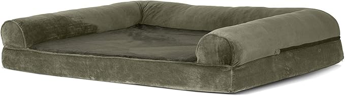 Furhaven Orthopedic Dog Bed for Large Dogs w/ Removable Bolsters &amp; Washable Cover, For Dogs Up to 95 lbs - Faux Fur &amp; Velvet Sofa - Dark Sage, Jumbo/XL