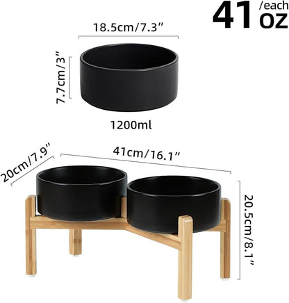 Ceramic Raised Double Bowls Set with Stand, Food &amp; Water Bowls for Medium Breed Dogs, Weighted Dog Dishes, Pet Bowl(7.3&