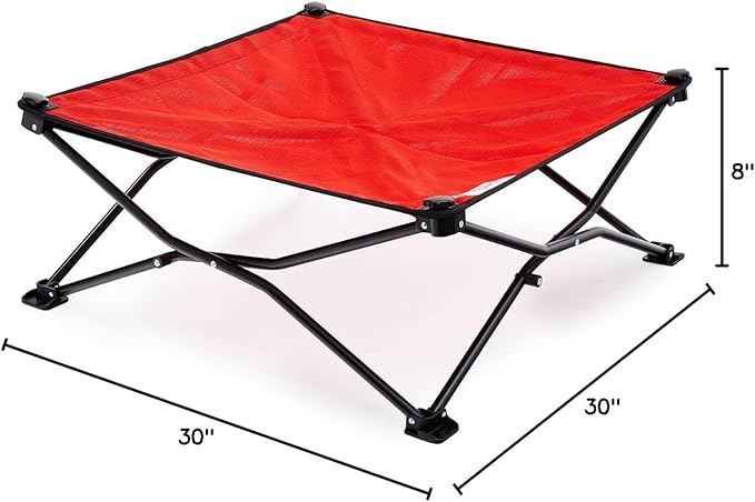 Coolaroo On-The-Go Elevated Dog Bed - Foldable Pop-Up Travel Dog Bed with Breathable, Moisture-Resistant Fabric, Carry Bag Included, Lightweight &amp; Portable, Red, Medium