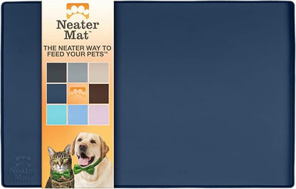 Neater Pet Brands Neater Mat Pet Mats for Food and Water, Cat &amp; Dog Bowl Mat Waterproof Silicone, Feeding Tray, Dog Food Mats for Floors, Placemat w/Raised Edge for Under Bowls, 16” x 10”, Dark Blue