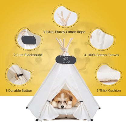 Pet Teepee Tent for Dogs &amp; Cats Dog Bed with Thick Cushion Puppies Play House Removable and Washable