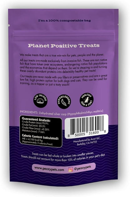 Silver Carp Chips Dog &amp; Cat Treats | Single Ingredient | Wild Caught | Made w/Invasive Fish | Grain Free | High Protein + Low Fat | Hypoallergenic | Made in The USA (2 Pack)