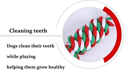 Chew Toys for Small and Medium Dogs - Teeth Cleaning, Gum Massage, Boredom Relief - Christmas Ball Rope Toy Set of 4
