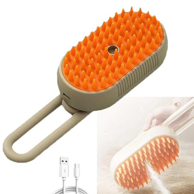 Pet Grooming Brushm,Cat Brush,3 In1 Spray Cat BrushSelf-Cleaning Wet Dog Comb with USB Rechargeable &amp; Water Tank,Suitable for Dogs,Cats to Reduces Flying Hair (Brown)