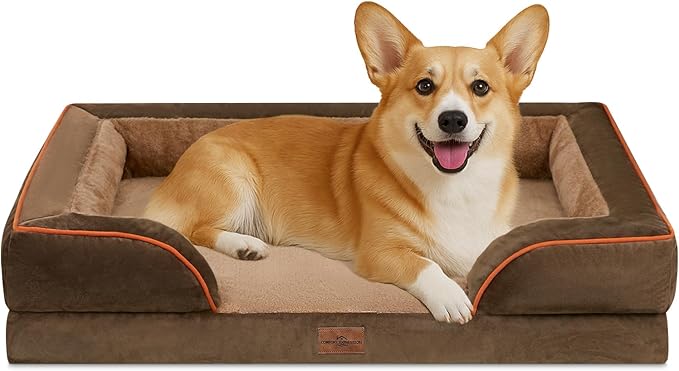 Comfort Expression Medium Dog Beds Waterproof Orthopedic Foam Dog Sofa Beds for Medium Large Dogs Comfy Pet Bed with Washable Removable Cover &amp; Non-Slip Bottom(Medium,Brown)