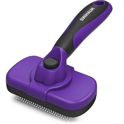 Swihauk Self Cleaning Slicker Brush for Dogs &amp; Cats, Skin Friendly Pet Grooming for Shedding, Deshedding, and Hair Removal - Puppy Brush for Long Haired Pets, Pet Supplies, Purple