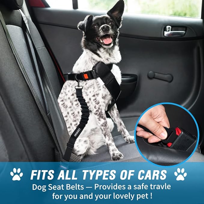 COOYOO Dog Seat Belt,3 Piece Set Retractable Dog Car Harness Adjustable Seat Belt for Vehicle Nylon Pet Safety Seat Belts Heavy Duty &amp; Elastic