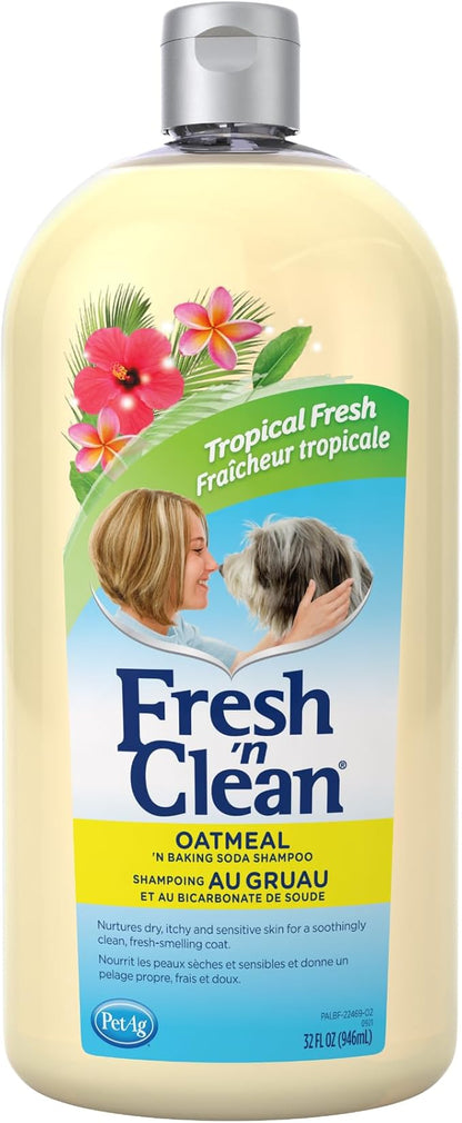 PetAg Fresh ’n Clean Oatmeal ’n Baking Soda Shampoo - Tropical Fresh Scent - 32 oz - Nurtures Dry, Itchy &amp; Sensitive Skin with Vitamin E &amp; Aloe - Strengthens &amp; Repairs Coats - Soap Free