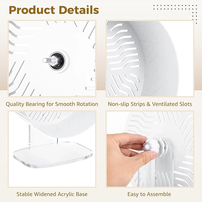 Silent Hamster Wheel, Hamster Exercise Wheel with Adjustable Acrylic Stand, Hamster Exercise Wheel for Gerbil, Syrian &amp; Dwarf, Chinchilla and More Small Animal Hamster Running Wheels (9.5 in)