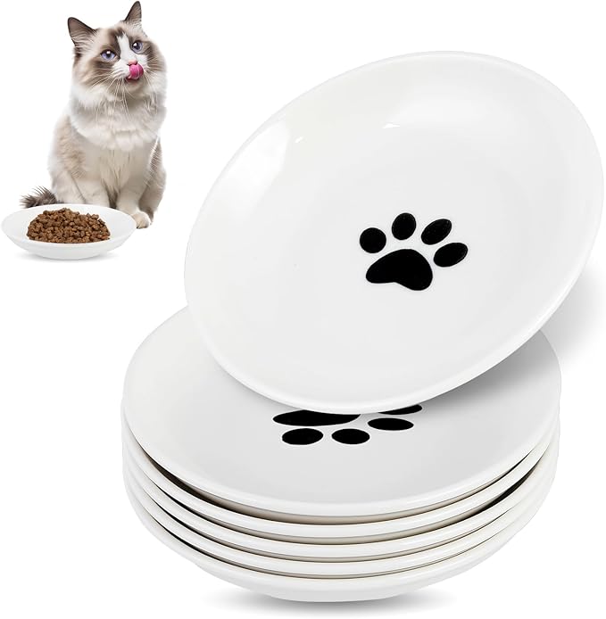 6 Pack Cat Food Bowl, Ceramic Cat Bowls, Anti Whisker Fatigue Cats Bowl Set,5.5 Inches Shallow Wide Kitten Plates for Food and Water (Cat&