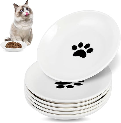 6 Pack Cat Food Bowl, Ceramic Cat Bowls, Anti Whisker Fatigue Cats Bowl Set,5.5 Inches Shallow Wide Kitten Plates for Food and Water (Cat&
