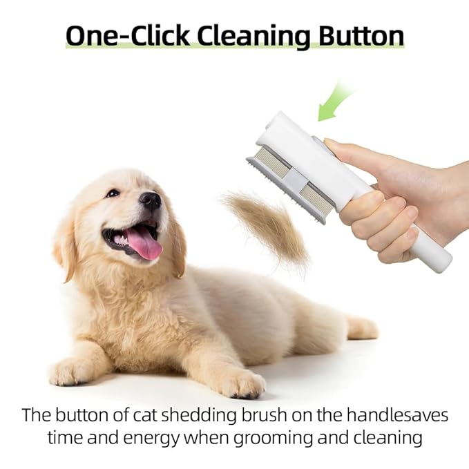 Marchul 2Pcs Pet Comb Flea Comb Set for Cats Dogs, Cat Grooming Brush with Release Button and Stainless Steel Round Teeth, Self-Cleaning Dog Combs for Removing Pet Hair, Knots &amp; Loose Fur, White