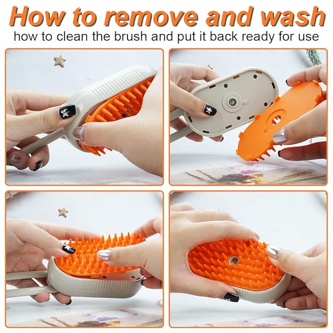 New Cat Grooming Brush With Steam - Rechargeable, Anti-Static, Massage, Cleaning, Shedding &amp; Combing All In One