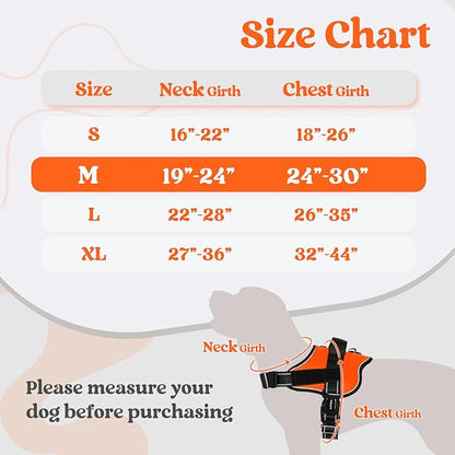 rabbitgoo Dog Harness Medium Sized, Easy On Pet Vest with One Buckle, No Pull Adjustable Service Harness with D-Ring &amp; Handle, Reflective for Safety Walking, Training, Orange, M