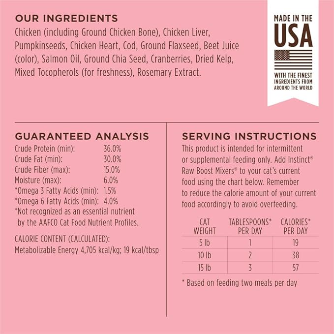 Instinct Raw Boost Mixers, Freeze Dried Cat Food Toppers with Functional Ingredients, Grain Free, Real Chicken - Skin &amp; Coat Health, 5.5 oz Bag