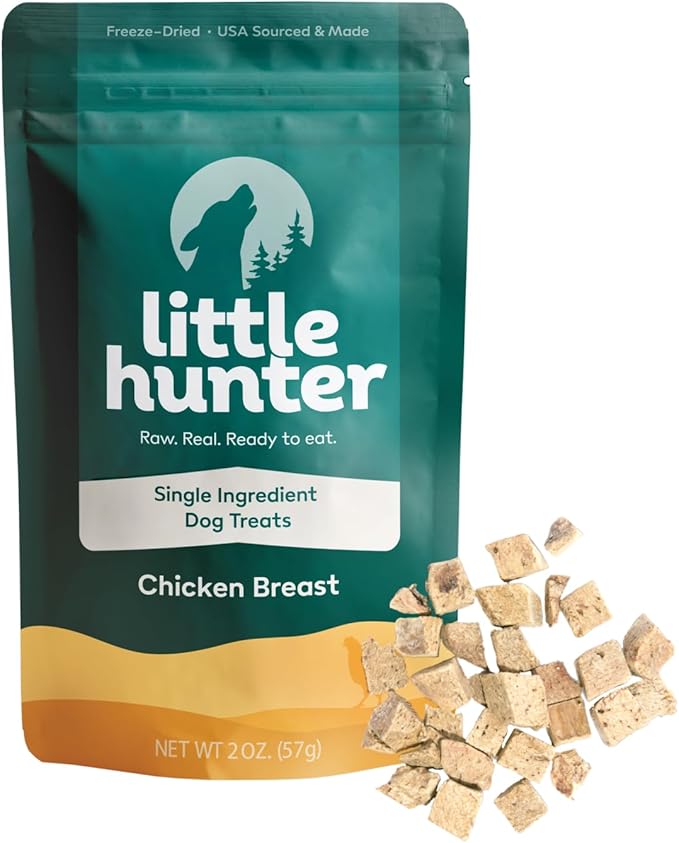 Little Hunter Freeze Dried Dog Treats - Chicken Breast - Raw Single Ingredient Chicken Breast Dog Treats for Snacks, Training, Dog Food Toppers - All Natural, Healthy Dog &amp; Puppy Treats, 2 oz