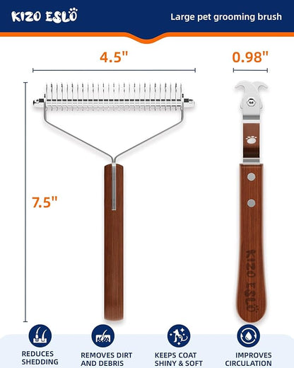 Extra Large 2-Sided Undercoat Rake for Dogs &amp; Cats, Dog Brush for Shedding Remove Mats, Dematting Comb, Safe&amp;Gentle Grooming Brush for German Shepherds Medium to Long-Haired Pets,Premium Wooden Handle
