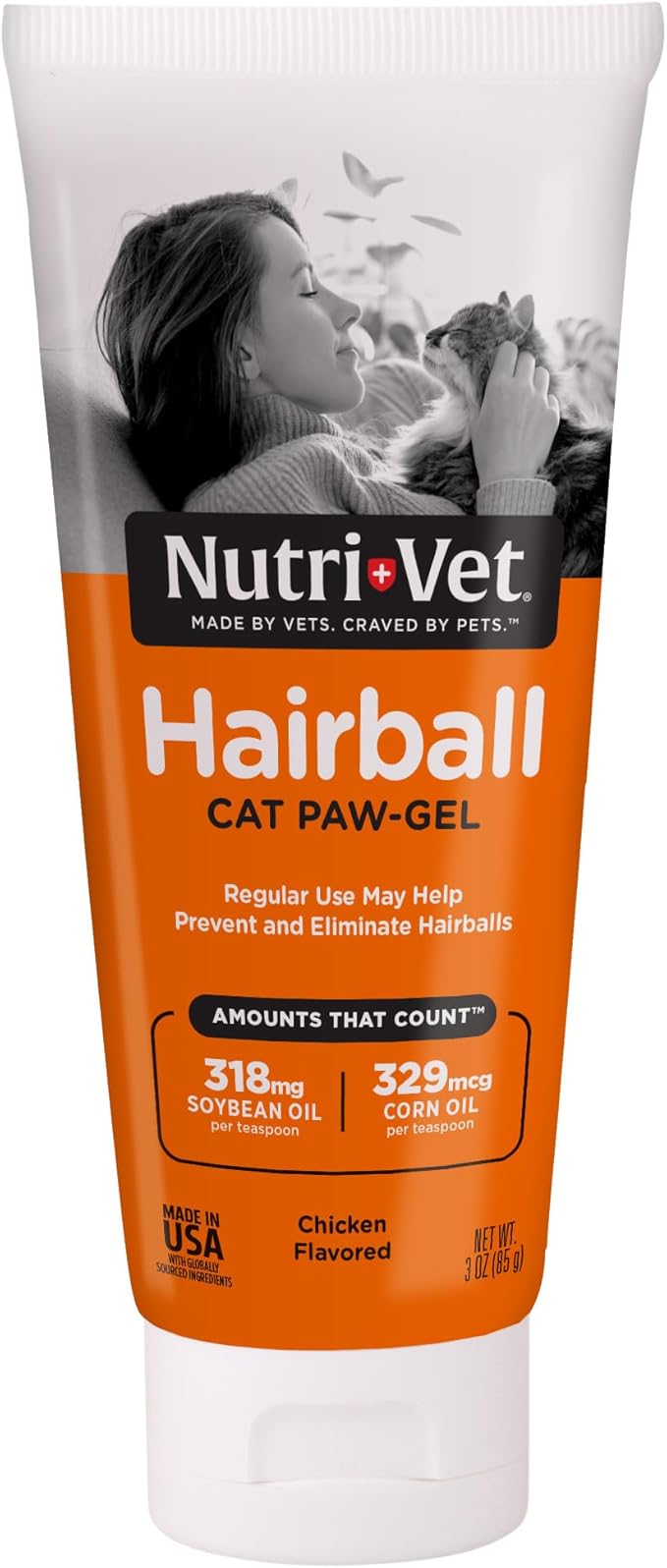 Nutri-Vet Hairball Paw Gel, Cat Hairball Remedy, Kitten Supplies, Hair Ball Relief for Cats, Fur Ball Remedy, Soybean &amp; Coconut Oil, Chicken Flavor, 3 oz, Packaging May Vary