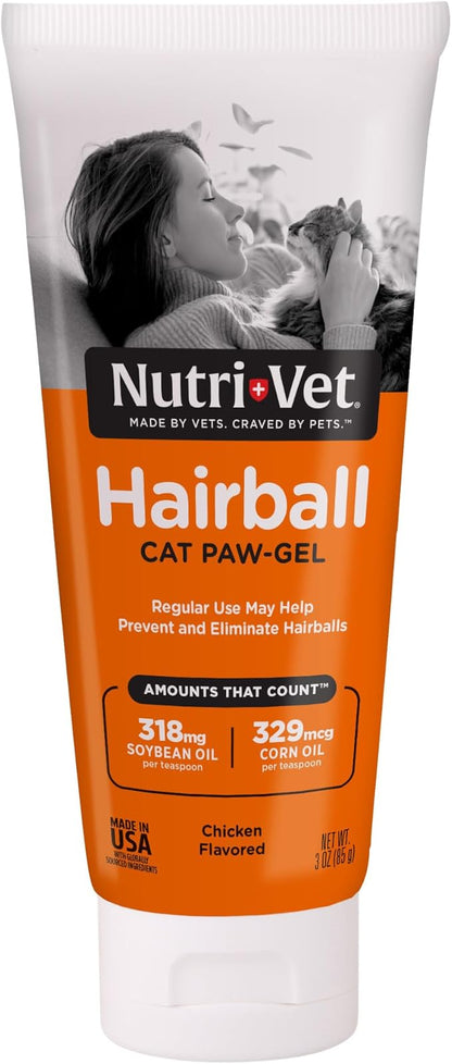 Nutri-Vet Hairball Paw Gel, Cat Hairball Remedy, Kitten Supplies, Hair Ball Relief for Cats, Fur Ball Remedy, Soybean &amp; Coconut Oil, Chicken Flavor, 3 oz, Packaging May Vary