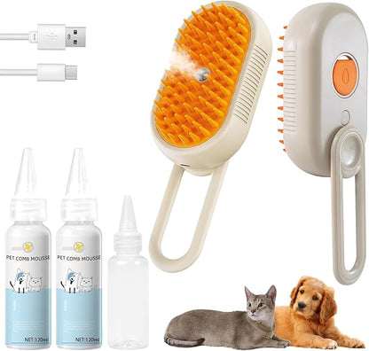 4-in1 Cat Steam Brush for Shedding &amp; Grooming, Spray Hair Removal Comb with 2 Waterless Shampoo, Cat and Dog Brush for Shedding, Pet Grooming Comb Hair Removal Tool for Cats and Dogs