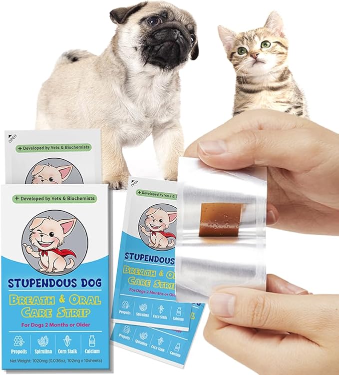 Breath Freshener Strip for Clean Teeth, Fresh Breath, &amp; Healthy Mouth: Dog Water Additive for Dental Care - Pet Bad Breath Remedy - Cat Dental Mint Treats (10 Strips)