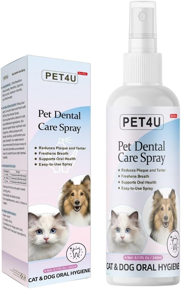 Dog Breath Freshener, 8 oz - Fights Plaque, Tartar &amp; Bad Breath - Gentle Gum Care &amp; pH Balance - Dog Dental Care for Cat and Dog - No-Brush Solution
