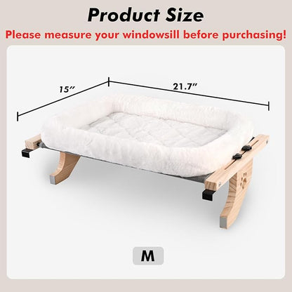 AMOSIJOY Cat Sill Window Perch Sturdy Hammock Window Seat with Cushion Bed Cover, Wood &amp; Metal Frame for Large Cats, Easy to Adjust Cat Bed for Windowsill, Bedside, Drawer and Cabinet (M)