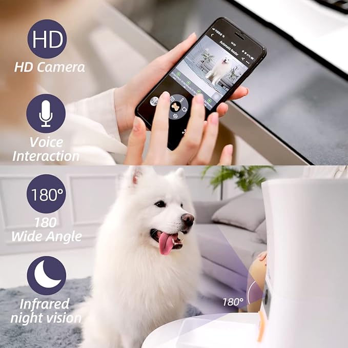 SKYMEE 8L/12L 2.4G &amp; 5G WiFi Aautomatic Large Dog Feeder &amp; Automatic cat feeders -1080P Full HD Pet Camera Treat Dispenser with Night Vision and 2-Way Audio